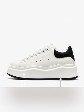 Beau Today White Platform Sneakers with Black Heel Collar - Women's Lace-Up-8